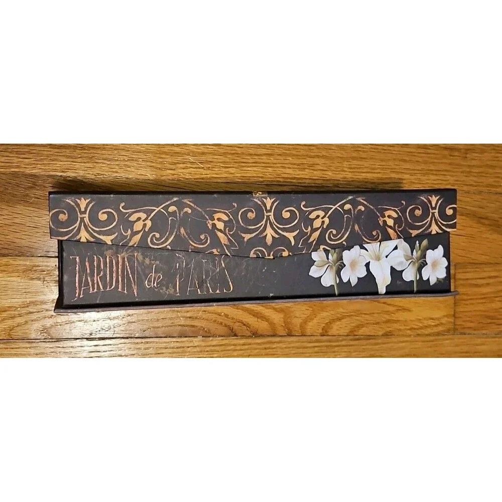 Elegant Storage Box Black Jardin De Paris With White Lilies apprx 10.5x3.75x2.75